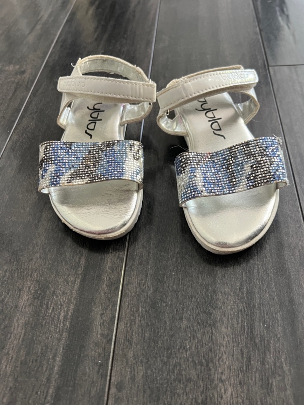 Byblos Silver Sandals with Blue Sparkle Strap